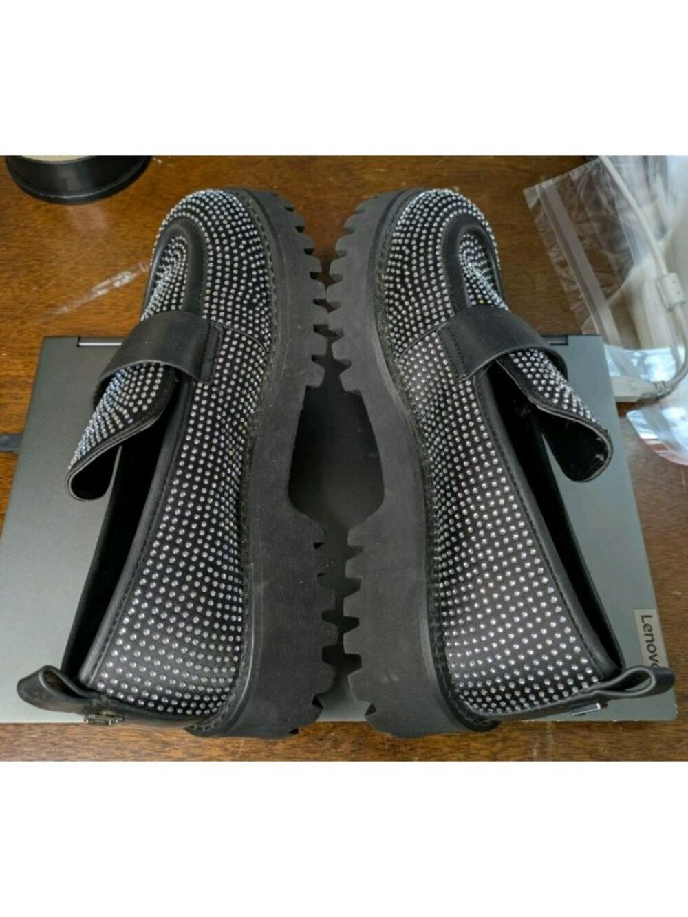 Sz 9 Karl Lagerfeld Paris Grady Slip On Chunky Loafer Black Y2K Rhinestone Bling - Picture 6 of 9